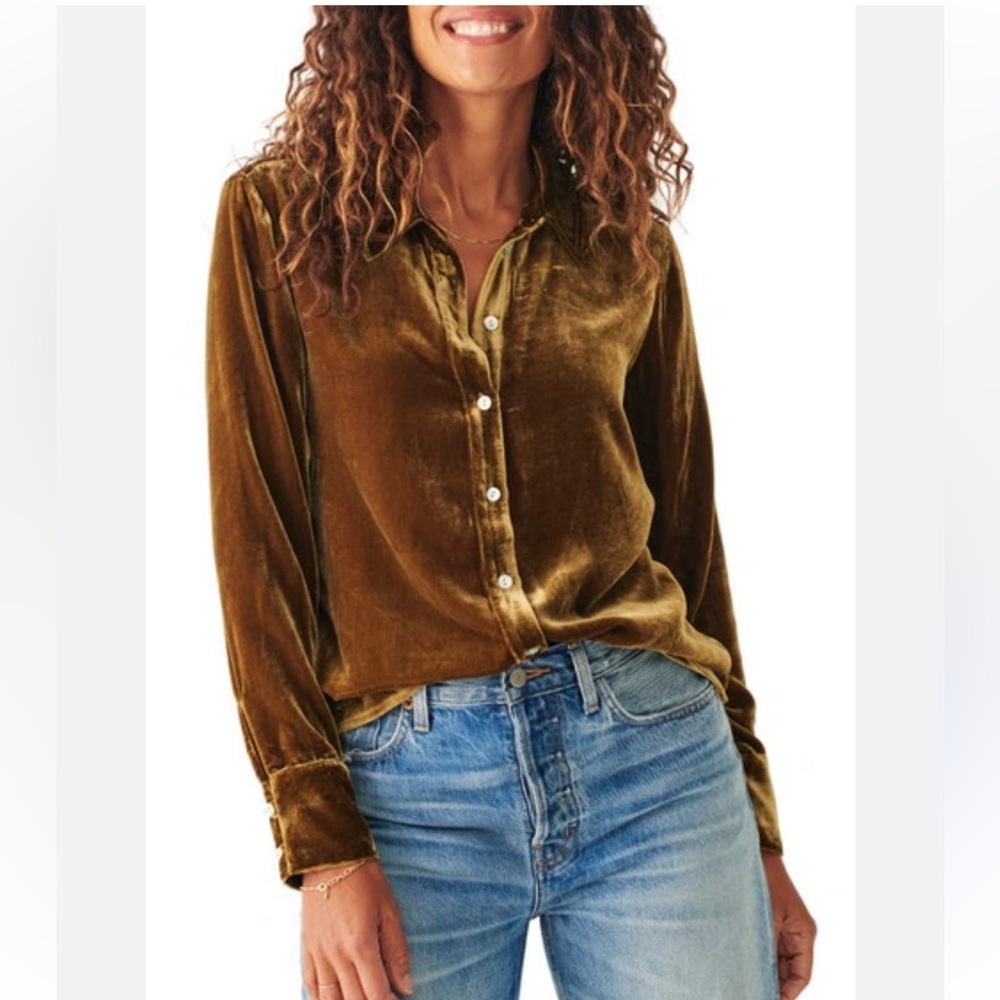 NWT Faherty L Silk Genevieve Button Up Blouse